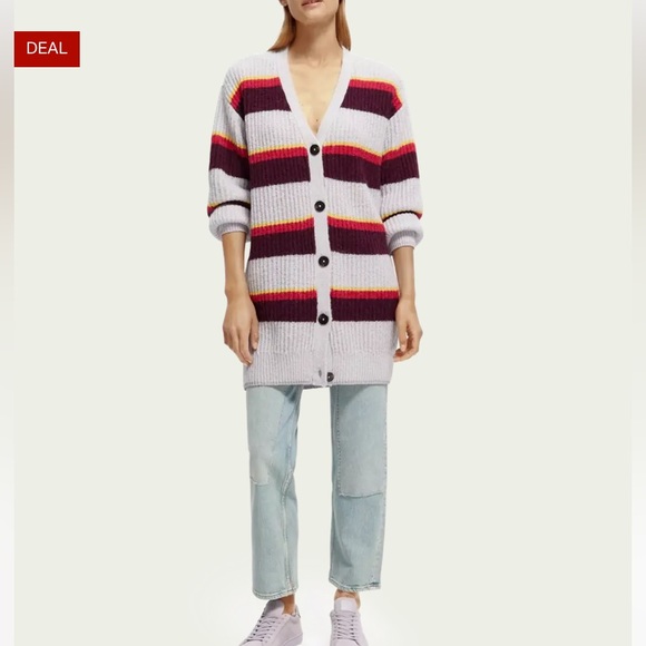 NWT Scotch & Soda V-Neck Knitted Striped Purple Cardigan‎ Sweater, Size: X-Small - Picture 3 of 13